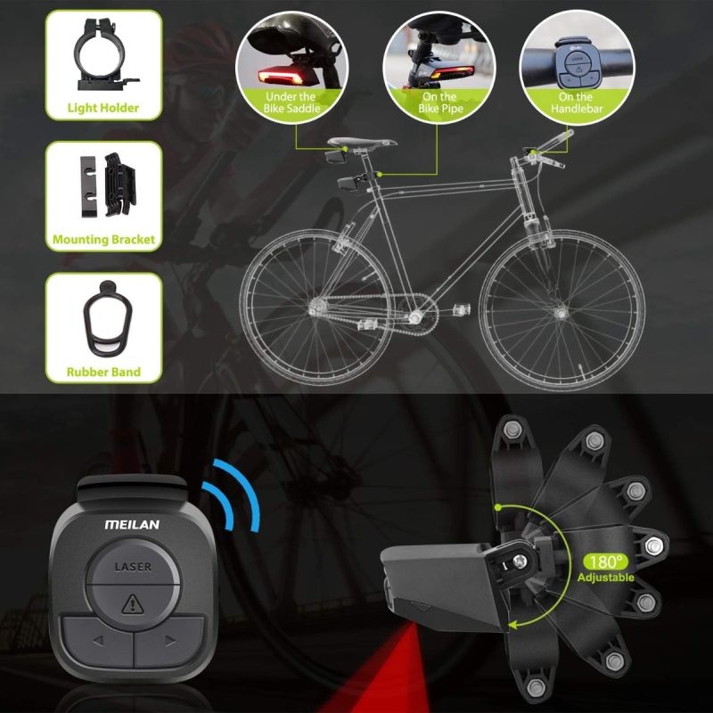 Meilan X5 Luce Posteriore Bici Intelligente con Indicatori di Direzione | Stop Auto, Telecomando, USB