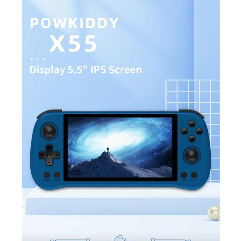 Console di Gioco Portatile POWKIDDY X55 con Schermo IPS da 5.5 Pollici Risoluzione 1280x720 Processore RK3566 Supporto Espansione 256GB Ideale per Appassionati di Giochi Retrò
