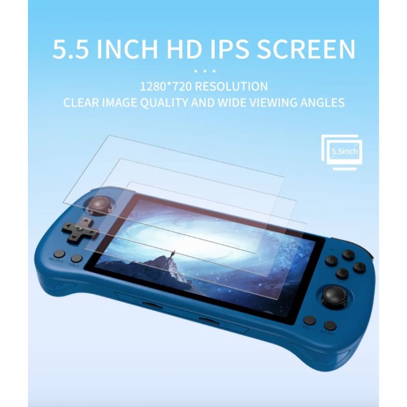 Console di Gioco Portatile POWKIDDY X55 con Schermo IPS da 5.5 Pollici Risoluzione 1280x720 Processore RK3566 Supporto Espansione 256GB Ideale per Appassionati di Giochi Retrò
