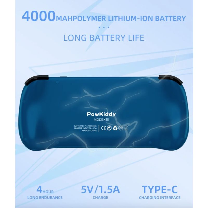 Console di Gioco Portatile POWKIDDY X55 con Schermo IPS da 5.5 Pollici Risoluzione 1280x720 Processore RK3566 Supporto Espansione 256GB Ideale per Appassionati di Giochi Retrò