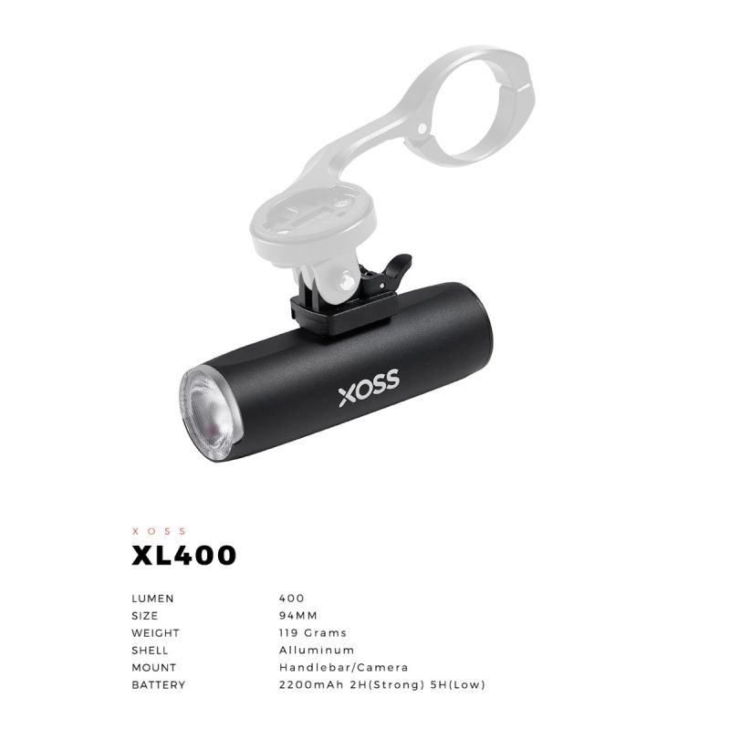 XOSS XL-400 Luce per bici impermeabile con 400 lumen per ciclismo urbano e mountain biking modalità di illuminazione ricaricabile USB per sicurezza e visibilità migliorata
