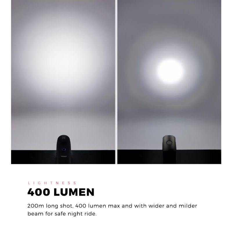 XOSS XL-400 Luce per bici impermeabile con 400 lumen per ciclismo urbano e mountain biking modalità di illuminazione ricaricabile USB per sicurezza e visibilità migliorata