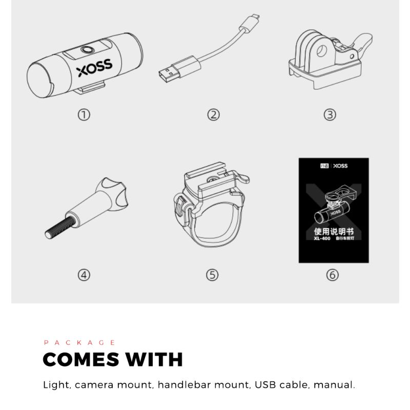 XOSS XL-400 Luce per bici impermeabile con 400 lumen per ciclismo urbano e mountain biking modalità di illuminazione ricaricabile USB per sicurezza e visibilità migliorata