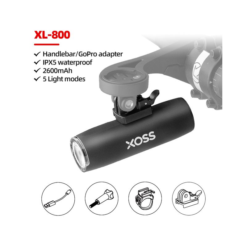 XOSS Bike Light Fanale Anteriore 800 Lumen Impermeabile USB Ricaricabile Luce di Sicurezza e Visibilità Alta Luminosità per MTB e Ciclismo Notturno Costruzione in Lega di Alluminio