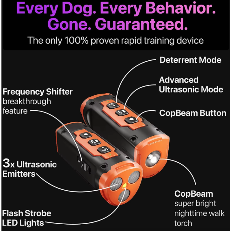 Dispositivo di Addestramento per Cani ad Ultrasuoni Tecnologia Innovativa Controllo dell'Abbaio Accessorio Antiabbaio per Cani con Suoni Multipli e Torcia Integrata