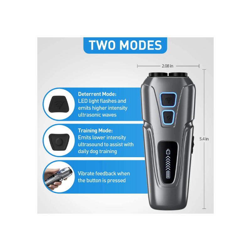 Repellente Ultrasuoni per Cani con Torcia LED Integrata Dispositivo Antiabbaio per Controllo Abbaio Addestramento Cani Umano Modifica Comportamento Sicura Tecnologia Ultrasonica