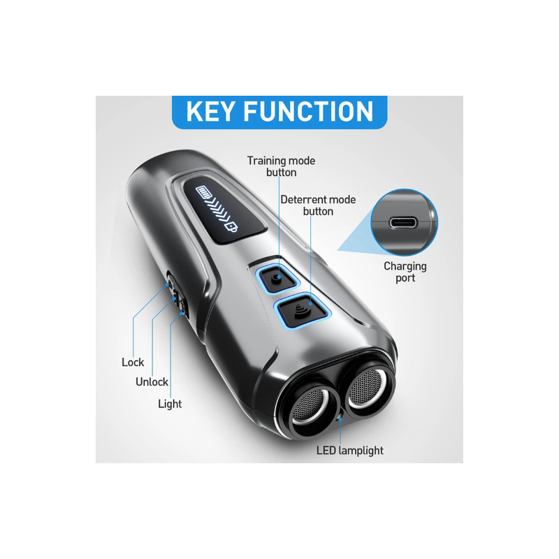 Repellente Ultrasuoni per Cani con Torcia LED Integrata Dispositivo Antiabbaio per Controllo Abbaio Addestramento Cani Umano Modifica Comportamento Sicura Tecnologia Ultrasonica