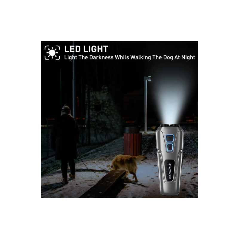 Repellente Ultrasuoni per Cani con Torcia LED Integrata Dispositivo Antiabbaio per Controllo Abbaio Addestramento Cani Umano Modifica Comportamento Sicura Tecnologia Ultrasonica