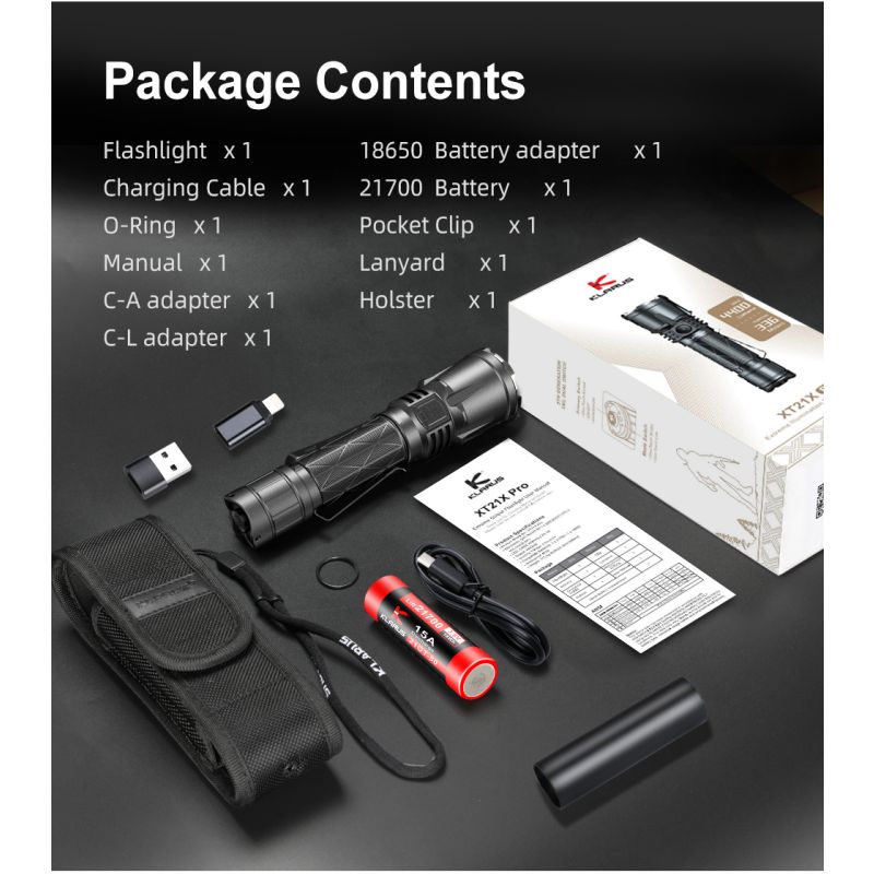 Klarus XT21X Pro torcia LED XHP70.2 4400 lumen ricaricabile ideale per campeggio escursionismo ed emergenze torcia tattica con doppio interruttore e batteria 21700 costruzione robusta