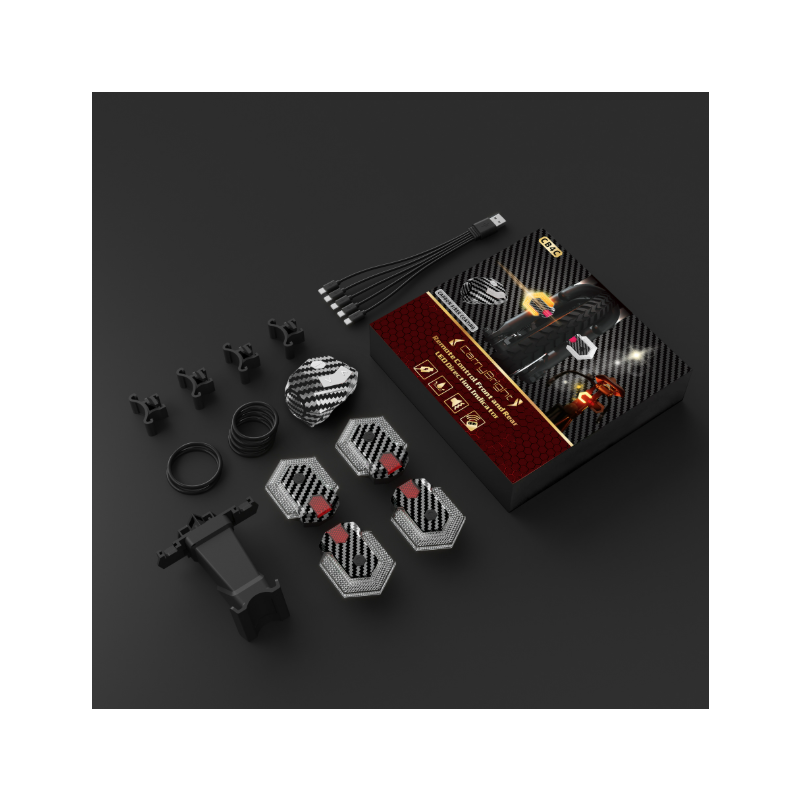CarryBright Kit Frecce Bici LED Fibra Carbonio Ant/Post 4pz, Ricaricabile USB, Telecomando Wireless per Ebike e Sicurezza Ciclismo