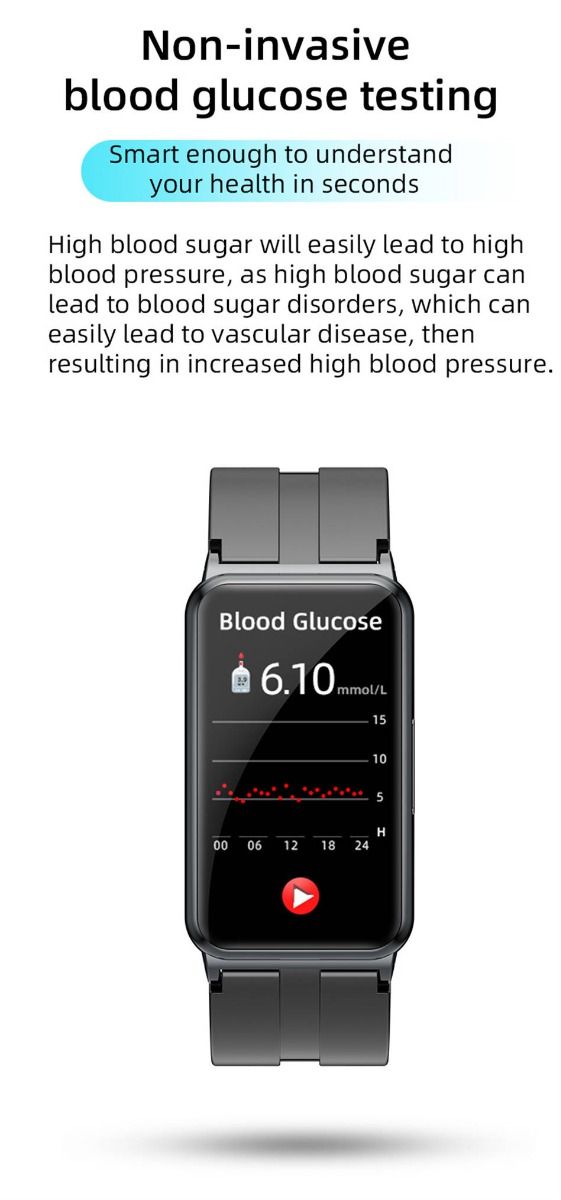 EP01 Smartwatch Bracciale Fitness Tracker: Glucosio, ECG, HRV, Cardio, Temp. 1.47" HD Impermeabile