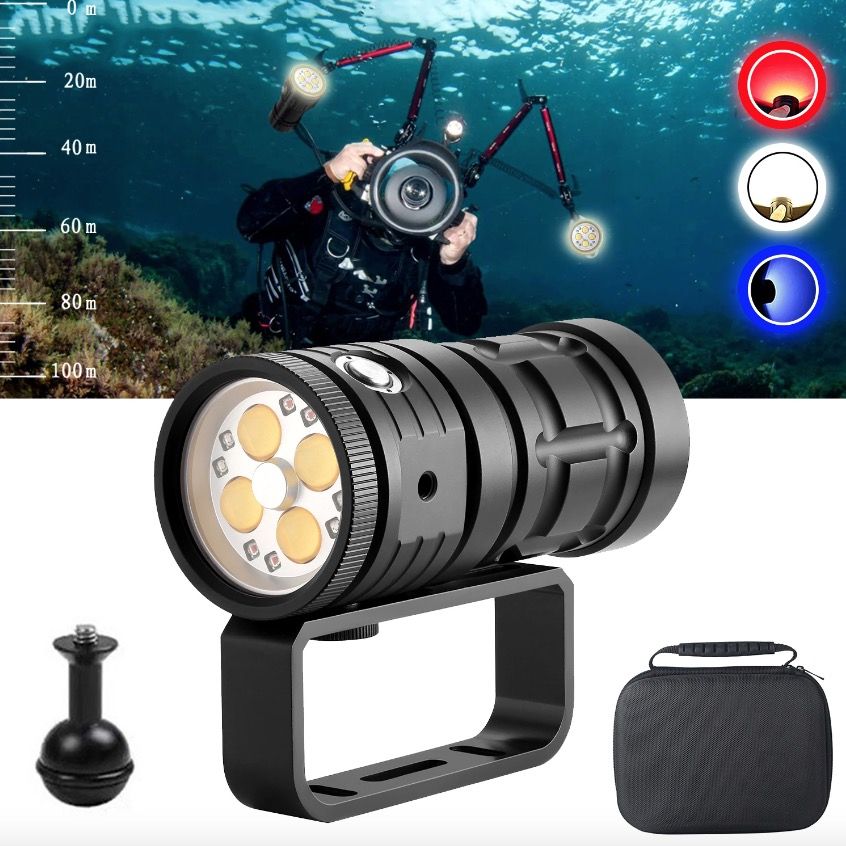 Torcia subacquea ad alta luminosità da 10000 lumen - Torcia subacquea tattica - Impermeabile fino a 100 m per avventure subacquee