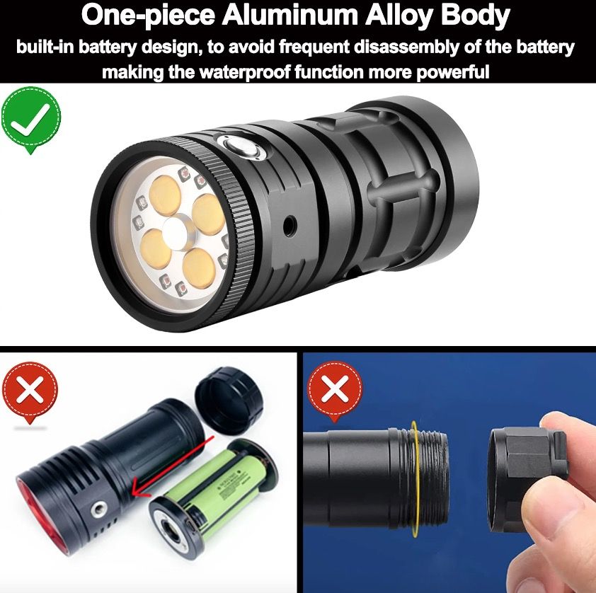 Torcia subacquea ad alta luminosità da 10000 lumen - Torcia subacquea tattica - Impermeabile fino a 100 m per avventure subacquee