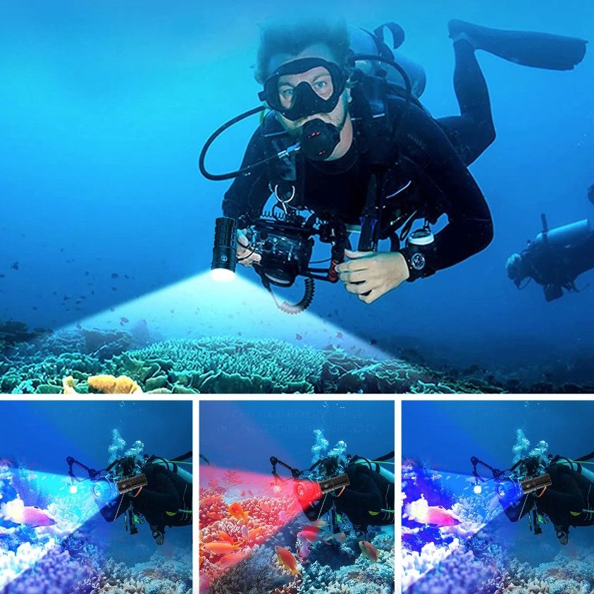 Torcia subacquea ad alta luminosità da 10000 lumen - Torcia subacquea tattica - Impermeabile fino a 100 m per avventure subacquee