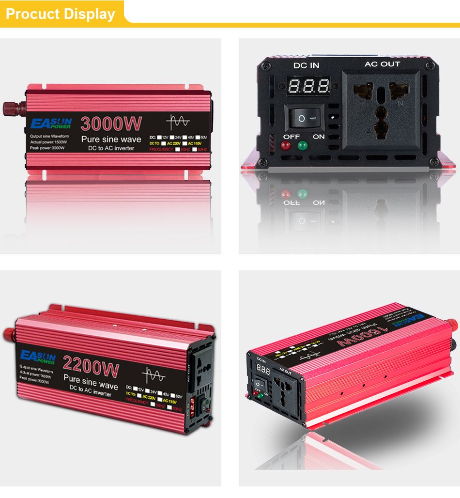 Inverter a onda sinusoidale pura 3000W 2200W 1600W 1000W Design durevole in alluminio-magnesio Alta efficienza Potenza per campeggio