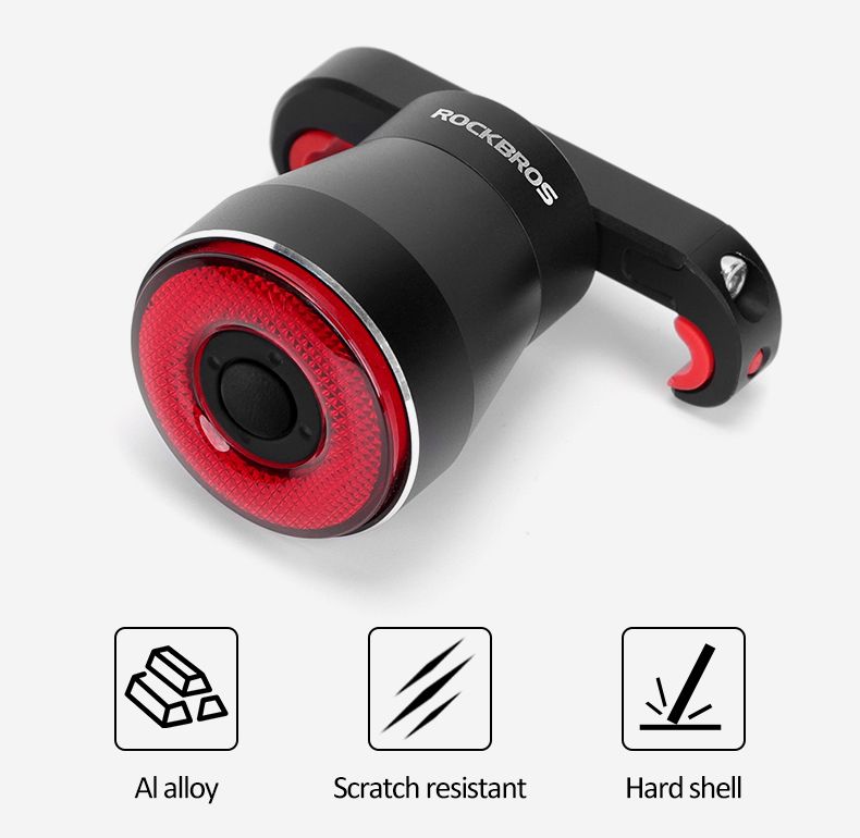 ROCKBROS Q5 Luce intelligente per bicicletta con rilevamento automatico della frenata, fanale posteriore LED impermeabile IPX6, attrezzatura di sicurezza per ciclismo