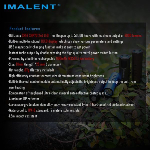 IMALENT LD70 Torcia LED 4000 Lumen Design compatto per avventurieri Fonte luminosa affidabile con display OLED