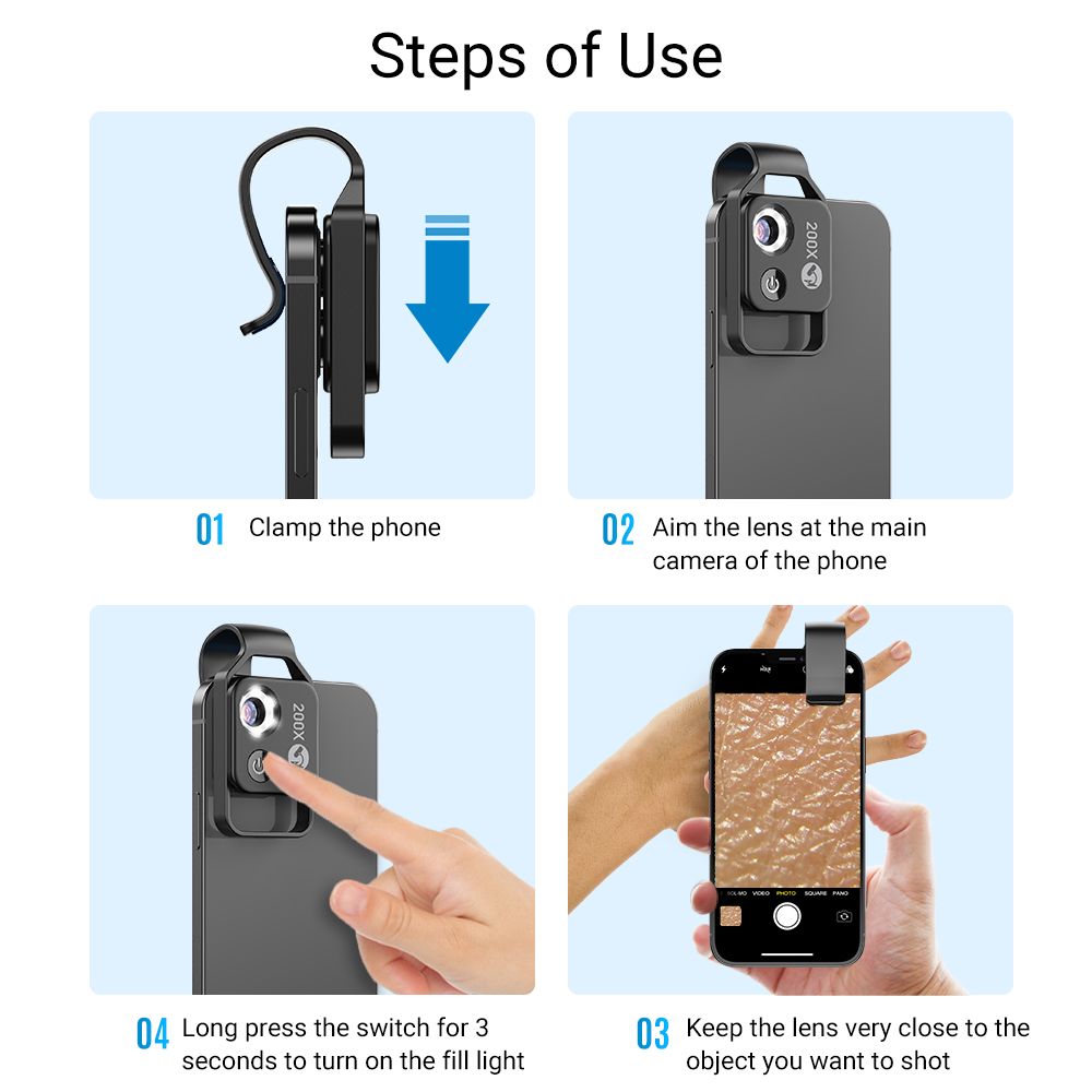 Lente per Microscopio APEXEL 200X per iPhone Samsung Smartphone Fotografia Mobile Ottiche Multistrato Complete Immagini ad Alta Definizione Esplorazione della Natura Dettagli Intuitivi