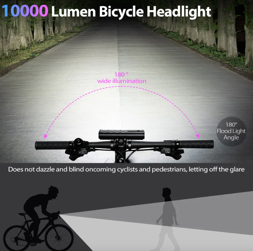 NITEBEAM Luce Anteriore Bicicletta 10000 Lumen Ultra-luminosa Impermeabile MTB e Strada 10000mAh USB Ricarica Modalità di Illuminazione Visibilità Sicurezza Accessori per Bici