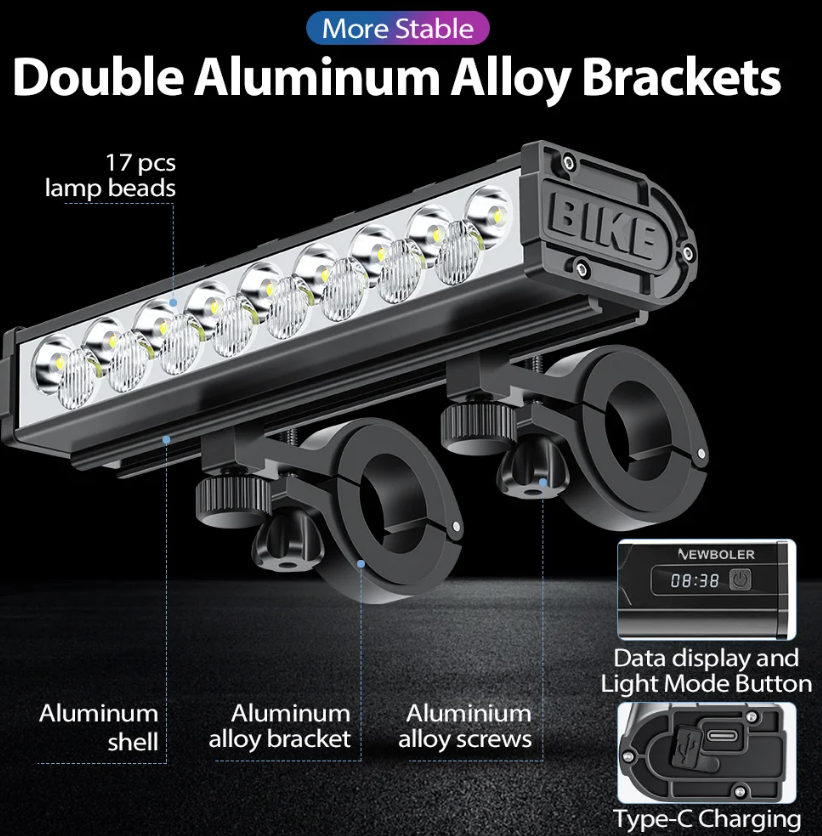 NITEBEAM Luce Anteriore Bicicletta 10000 Lumen Ultra-luminosa Impermeabile MTB e Strada 10000mAh USB Ricarica Modalità di Illuminazione Visibilità Sicurezza Accessori per Bici