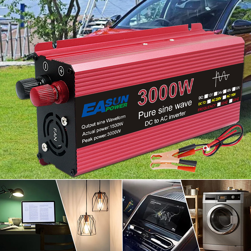 Inverter a onda sinusoidale pura 3000W 2200W 1600W 1000W Design durevole in alluminio-magnesio Alta efficienza Potenza per campeggio
