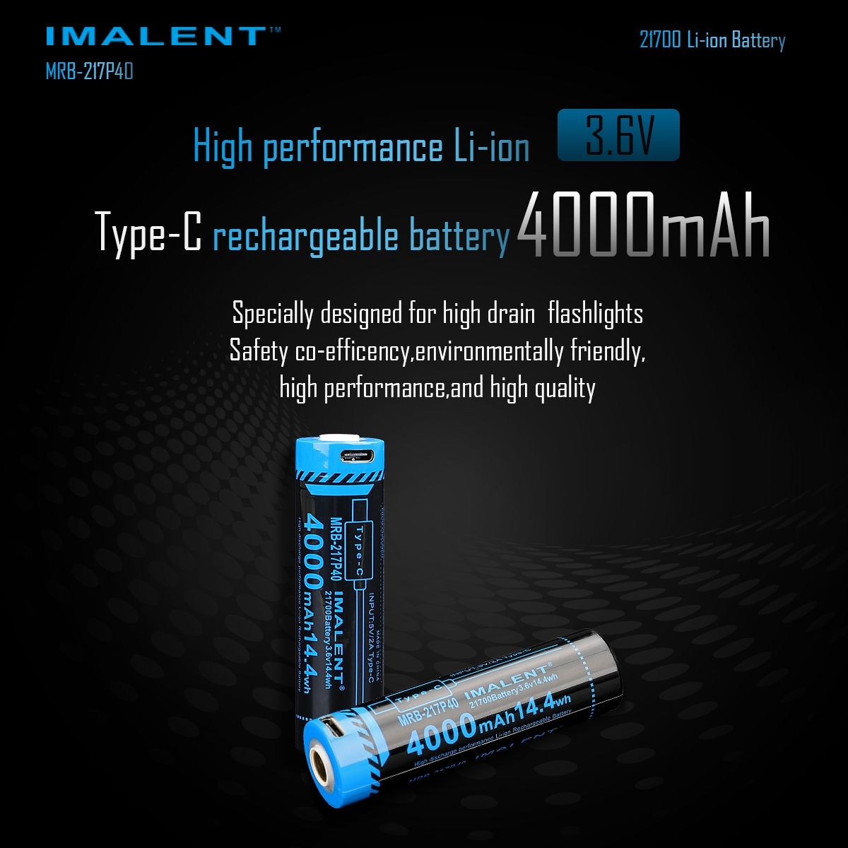 Batteria IMALENT MRB-217P40 21700 4000mAh Ricaricabile Tipo-C ad Alta Capacità per Torce e Gadget