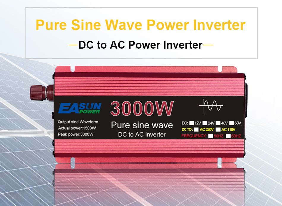 Inverter a onda sinusoidale pura 3000W 2200W 1600W 1000W Design durevole in alluminio-magnesio Alta efficienza Potenza per campeggio