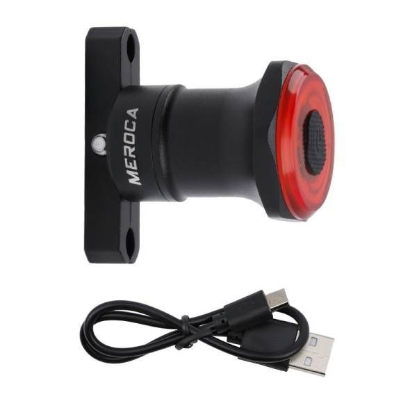 MEROCA MX2 Luce di freno posteriore con sensore intelligente, ricarica USB, LED ad alta potenza, sicurezza per biciclette da montagna e da strada