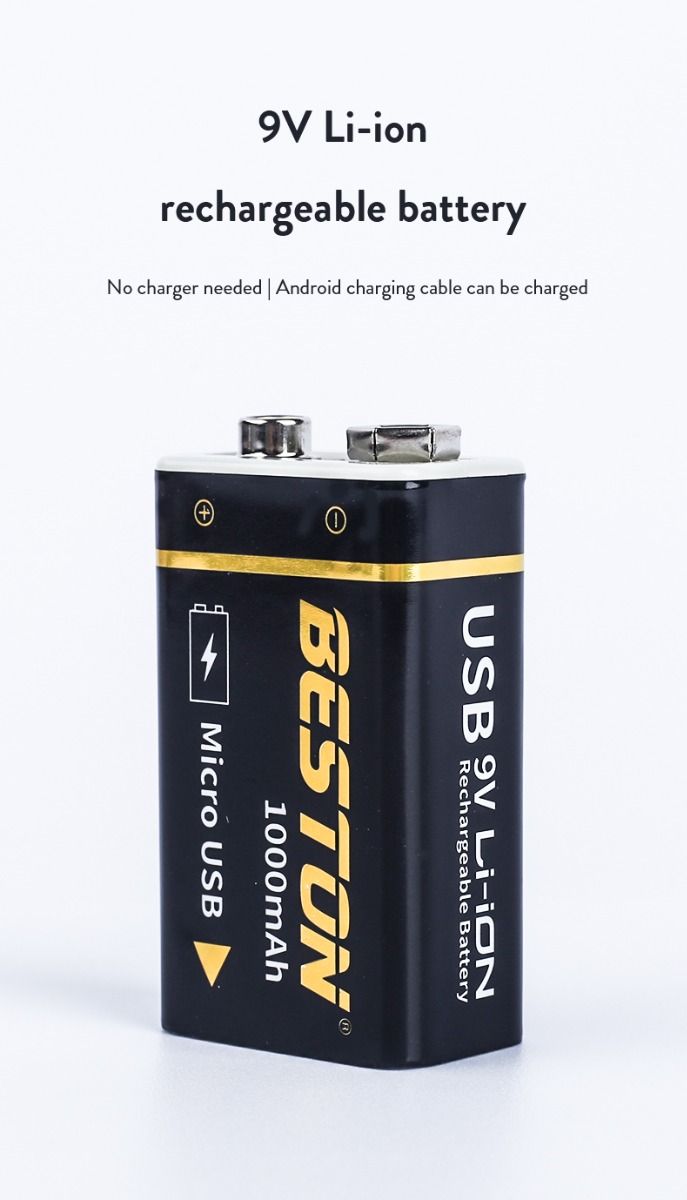 Beston 9V 1000mAh Batteria Ricaricabile con Micro USB, Alimentazione Ecologica per Elicotteri RC, Microfoni e Giocattoli