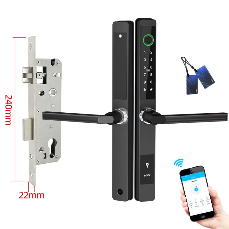 APP Serratura per porta intelligente con impronta digitale impermeabile, alluminio nero, serratura con password e scheda, opzioni di sblocco multiplo Bluetooth