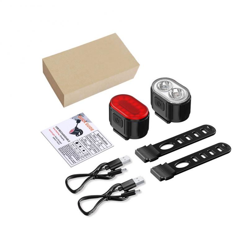 Set luci per bicicletta ricaricabili USB, impermeabili, LED, visibilità urbana in bicicletta, faro anteriore leggero e luce posteriore rossa