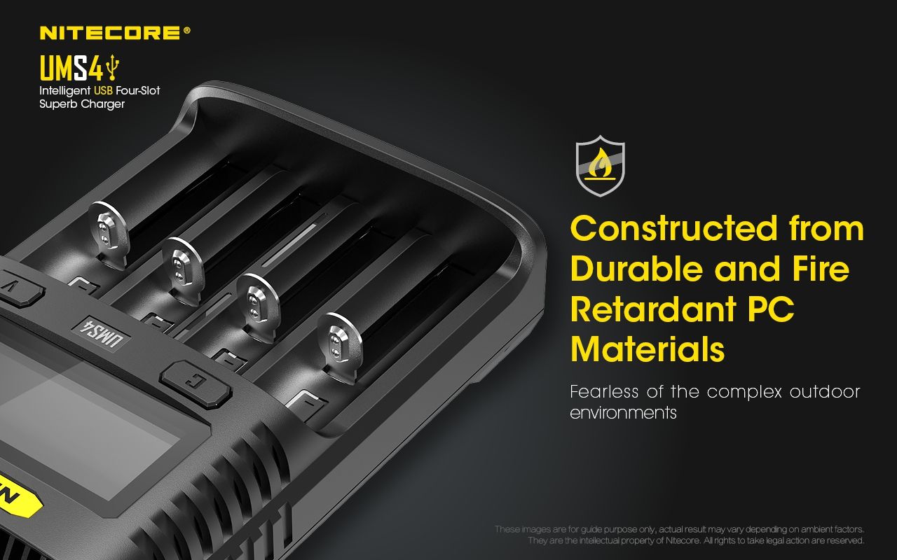 Nitecore UMS4 Caricatore rapido intelligente USB a quattro slot con USB-C per ricarica intelligente di 18650 21700 26650