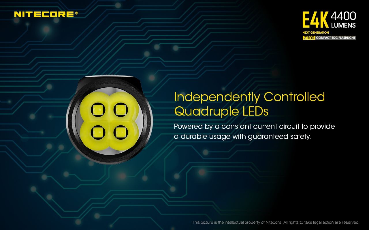 Nitecore E4K Torcia Elettrica 4400 Lumen Design Compatto e Impermeabile LED XP-L2 V6 con Batteria 21700 per Illuminazione Outdoor ed Escursionismo Resistente e Alta Luminosità