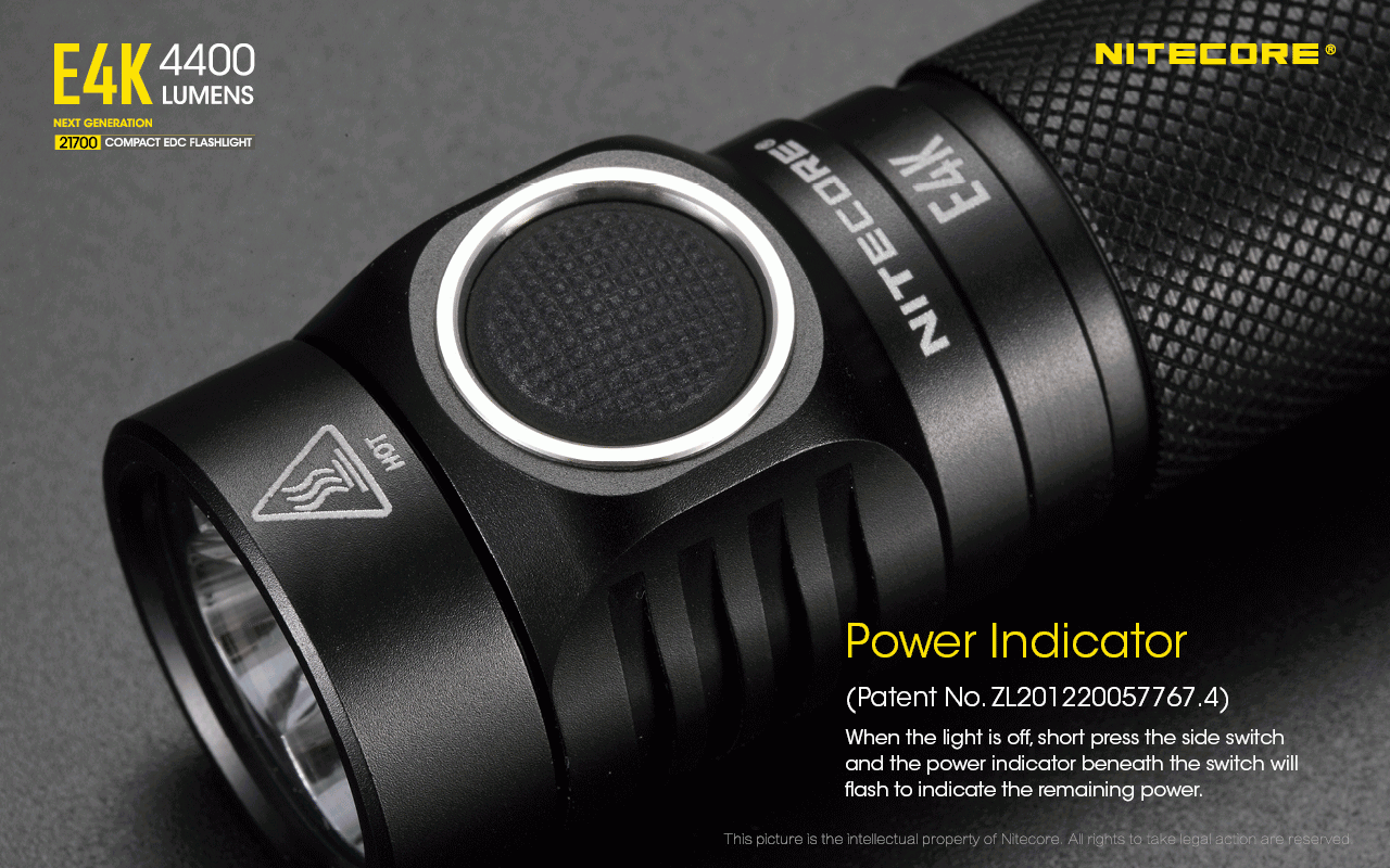 Nitecore E4K Torcia Elettrica 4400 Lumen Design Compatto e Impermeabile LED XP-L2 V6 con Batteria 21700 per Illuminazione Outdoor ed Escursionismo Resistente e Alta Luminosità