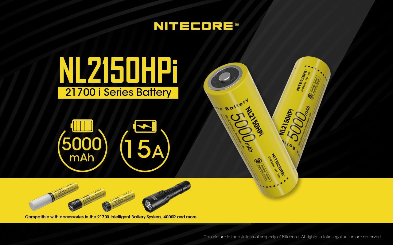 NITECORE NL2150HPi 5000mAh 21700 Batteria Ricaricabile agli Ioni di Litio ad Alte Prestazioni per Torcia e Svapo