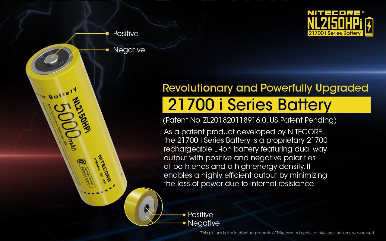 NITECORE NL2150HPi 5000mAh 21700 Batteria Ricaricabile agli Ioni di Litio ad Alte Prestazioni per Torcia e Svapo