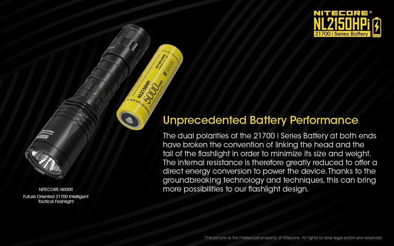 NITECORE NL2150HPi 5000mAh 21700 Batteria Ricaricabile agli Ioni di Litio ad Alte Prestazioni per Torcia e Svapo