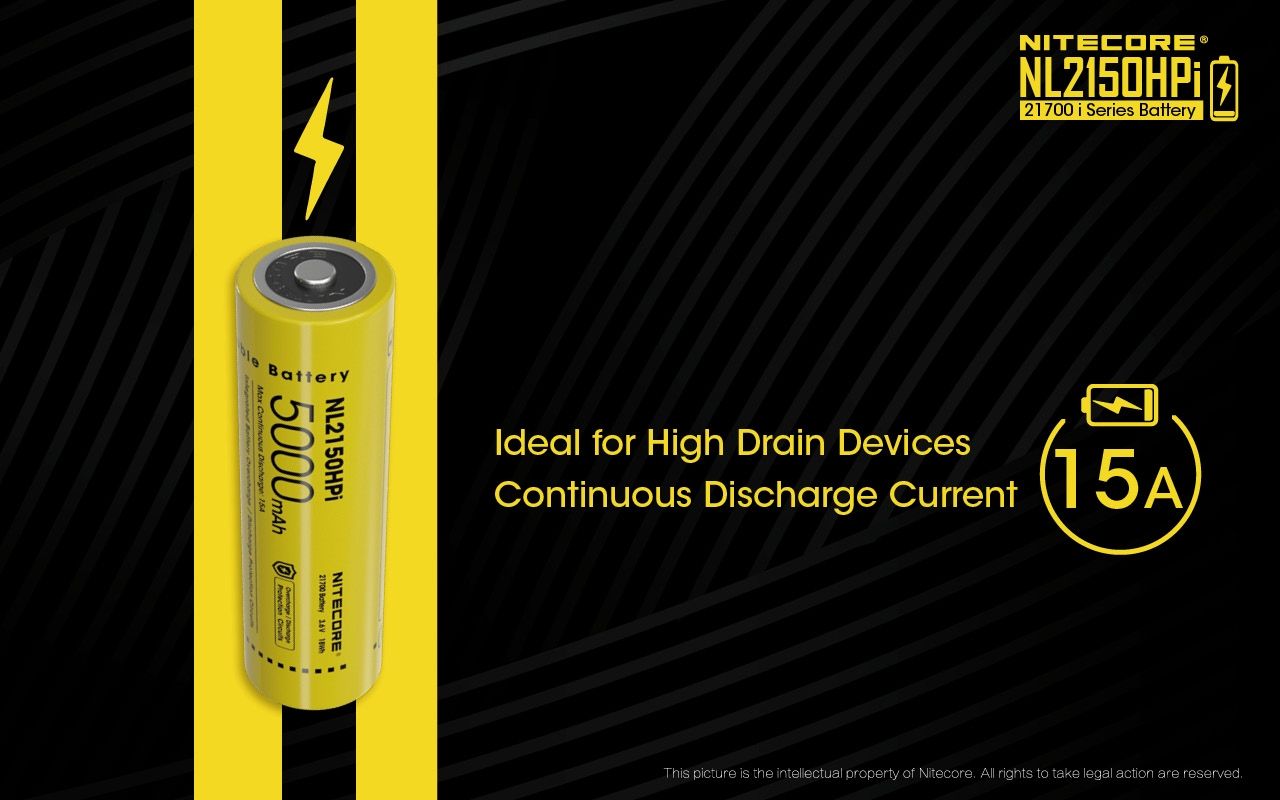NITECORE NL2150HPi 5000mAh 21700 Batteria Ricaricabile agli Ioni di Litio ad Alte Prestazioni per Torcia e Svapo