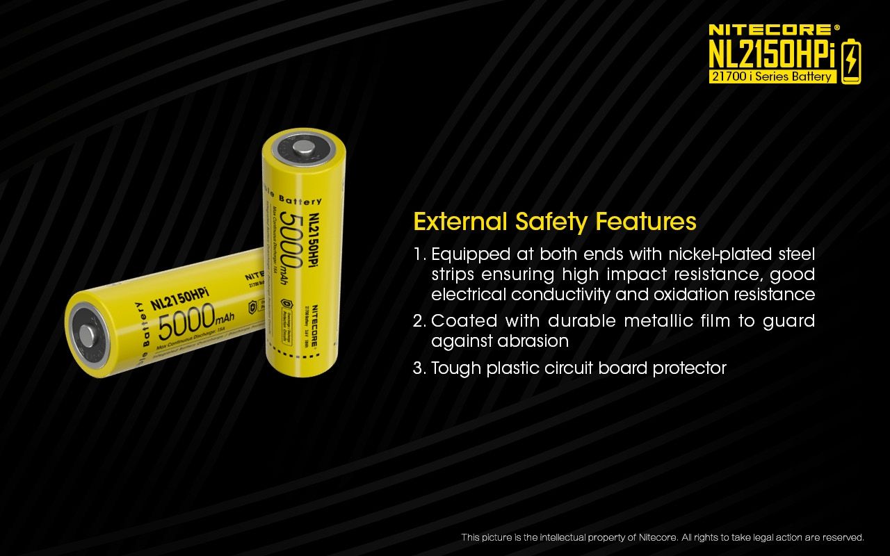 NITECORE NL2150HPi 5000mAh 21700 Batteria Ricaricabile agli Ioni di Litio ad Alte Prestazioni per Torcia e Svapo