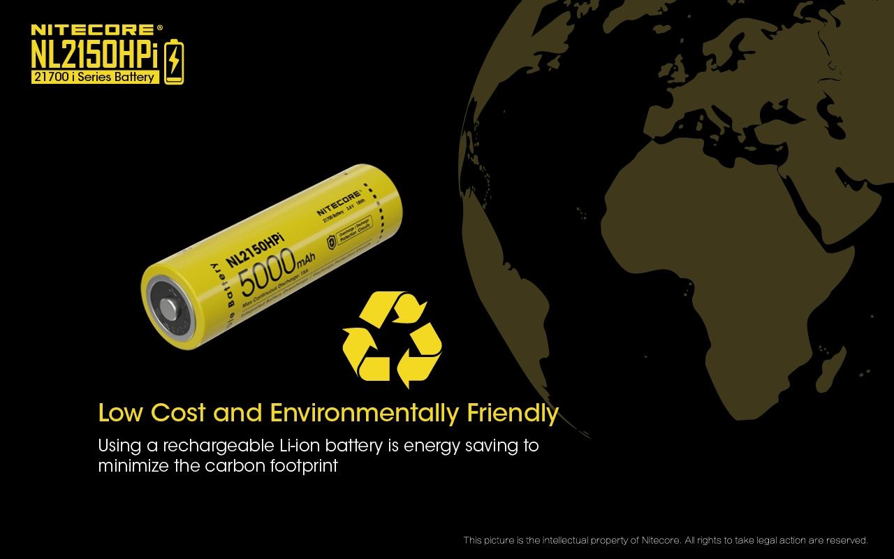 NITECORE NL2150HPi 5000mAh 21700 Batteria Ricaricabile agli Ioni di Litio ad Alte Prestazioni per Torcia e Svapo