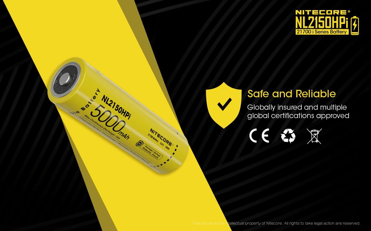 NITECORE NL2150HPi 5000mAh 21700 Batteria Ricaricabile agli Ioni di Litio ad Alte Prestazioni per Torcia e Svapo