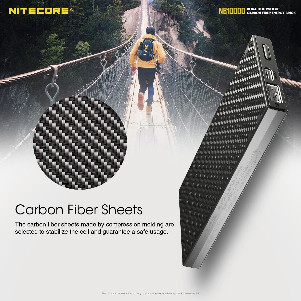 Nitecore NB10000 QC Power Bank 10000mAh USB USB-C Leggero Caricatore Portatile per iPhone 11 Samsung S10 Ricarica Veloce Ideale Accessorio da Viaggio Design Compatto