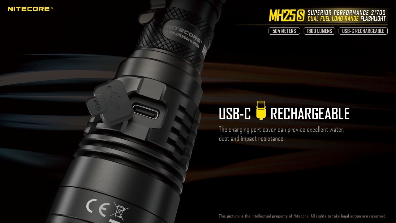 Torcia Nitecore MH25S 1800 Lumen Ricaricabile USB-C LED ad Alta Luminosità per Avventure all'Aperto e Riparazioni