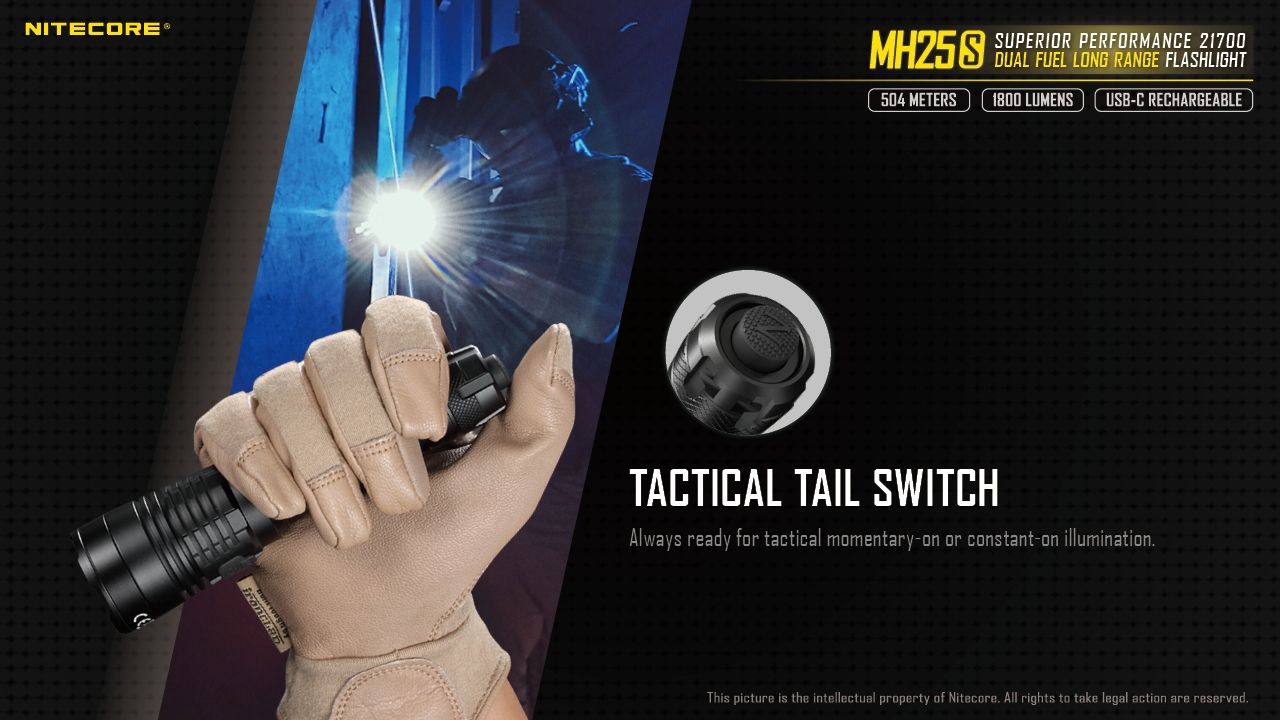 Torcia Nitecore MH25S 1800 Lumen Ricaricabile USB-C LED ad Alta Luminosità per Avventure all'Aperto e Riparazioni