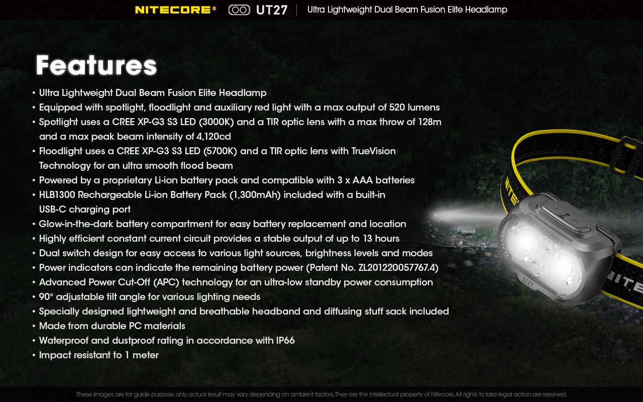 Nitecore UT27 Faro LED 520 Lumen Doppia Illuminazione per Avventurieri Alta Performance Outdoor e Escursionismo Autonomia Prolungata e Sicurezza in Ambienti Esterni Alta Visibilità