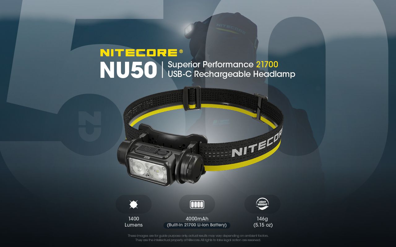 Nitecore NU50 1400 lumen lampada frontale LED per escursionismo, leggera, ricaricabile, con lunga autonomia