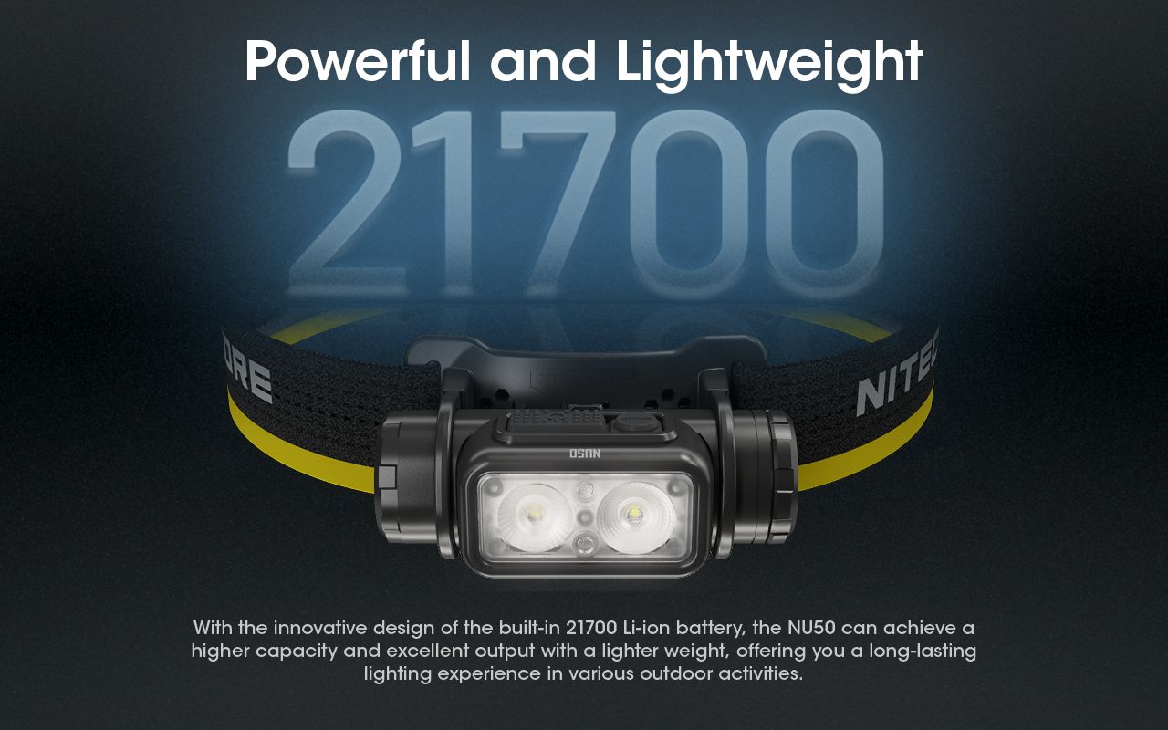 Nitecore NU50 1400 lumen lampada frontale LED per escursionismo, leggera, ricaricabile, con lunga autonomia