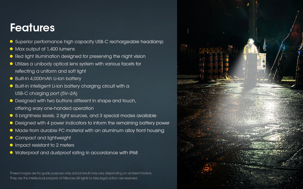 Nitecore NU50 1400 lumen lampada frontale LED per escursionismo, leggera, ricaricabile, con lunga autonomia