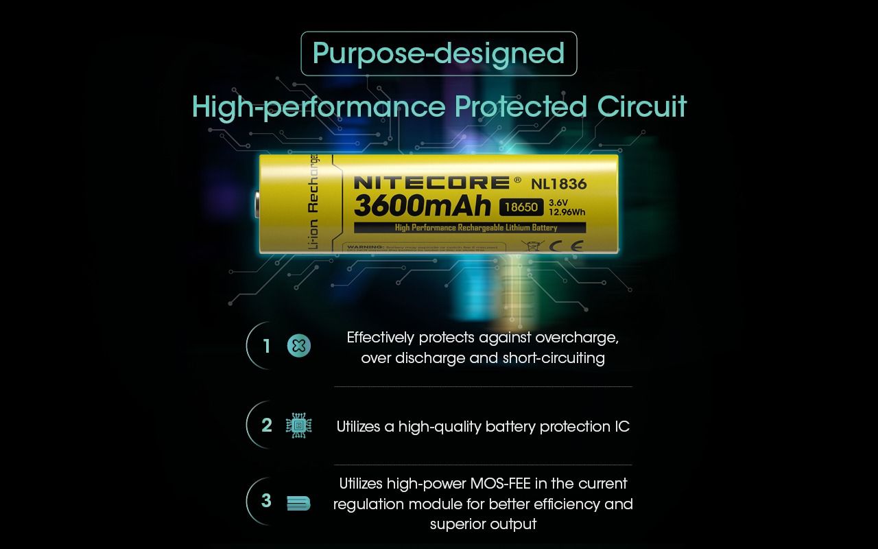 Nitecore 18650 NL1836 3600mAh Batteria ricaricabile Li-ion