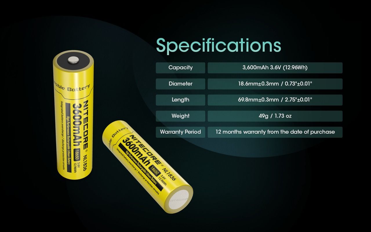 Nitecore 18650 NL1836 3600mAh Batteria ricaricabile Li-ion